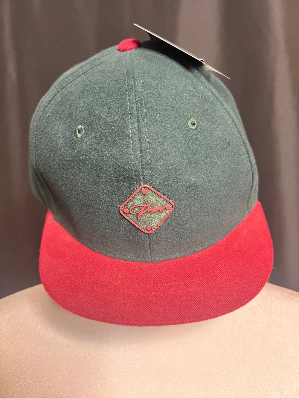 NWT Playboy Accessory SnapBack 100% Cotton TwoTone Green & Red Short Brimmed Hat